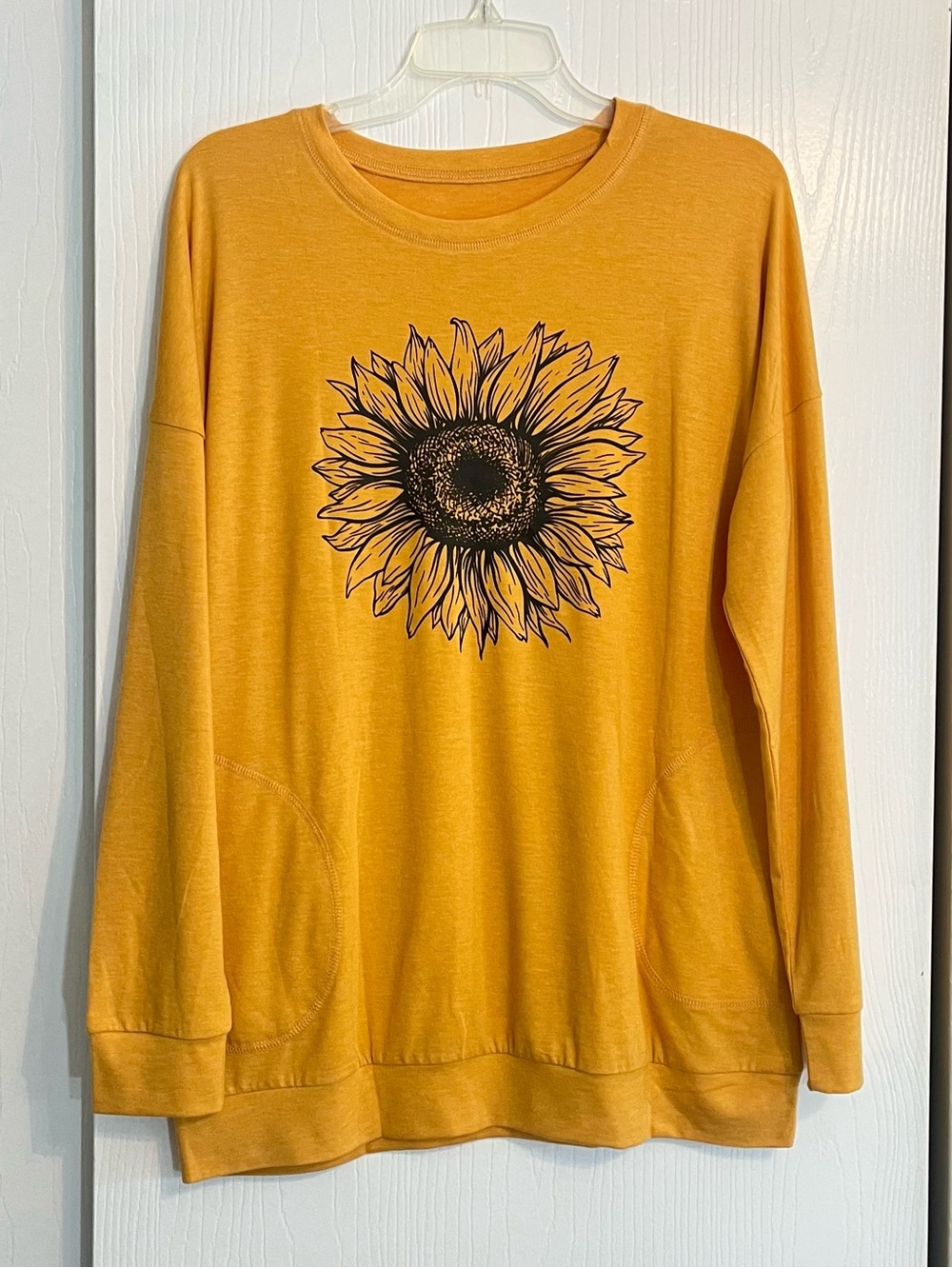 Onlypuff Medium Mustard Yellow and Black Sunflower Cotton Knit Long Sleeve Top